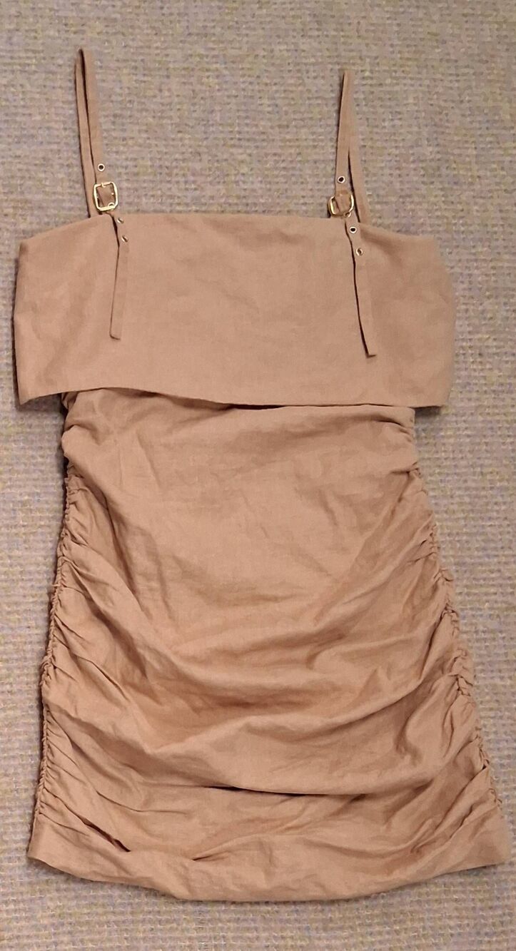 Camila Coelho womens medium dress square neck ruched tan linen